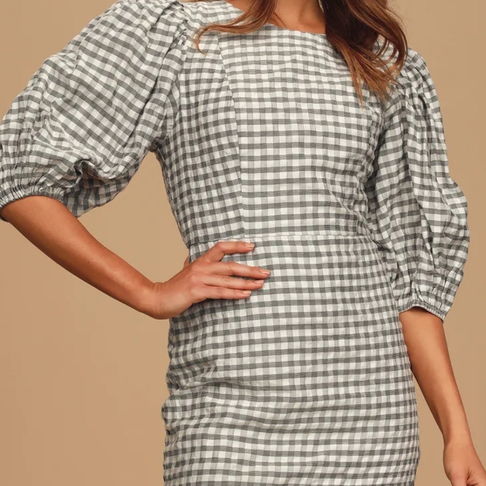 Lulus Checks Appeal Black Gingham Seersucker Puff
